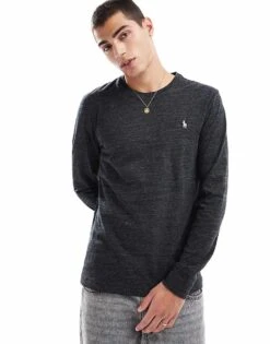 Polo Ralph Lauren Icon Logo Long Sleeve Top In Black Marl For Men