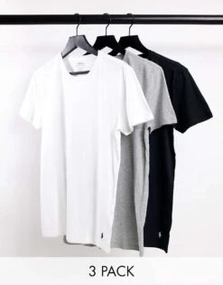 Polo Ralph Lauren 3 Pack T-shirts With Pony Logo In Black/grey/white For Men Multi