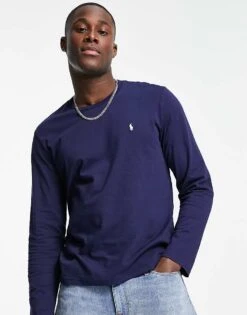Polo Ralph Lauren Long Sleeve Soft Cotton Top In Navy For Men Cruise Navy