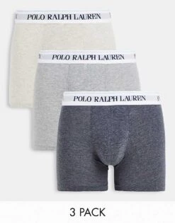Polo Ralph Lauren 3 Pack Trunks In Grey/black With White Waistband For Men