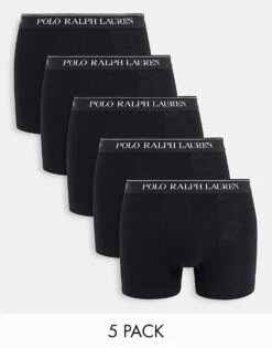 Polo Ralph Lauren 5 Pack Trunks In Black With Logo Waistband For Men