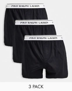 Polo Ralph Lauren 3 Pack Woven Boxers In Black With Logo Waistband For Men