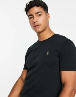 Polo Ralph Lauren Pima Cotton Slim Fit T-shirt In Black With Multi Pony Logo For Men