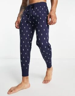 Polo Ralph Lauren Lounge Jogger In Navy With All Over Print Logo For Men