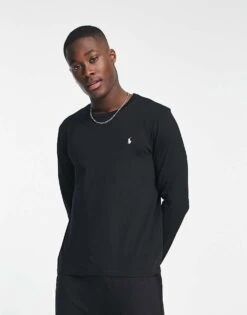 Polo Ralph Lauren Long Sleeve Lounge Soft Cotton Top In Black For Men Polo Black