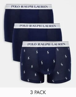 Polo Ralph Lauren 3 Pack Trunks In Navy With All Over Pony Logo For Men
