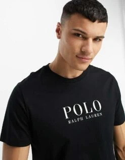 Polo Ralph Lauren Loungewear T-shirt In Black With Chest Text Logo For Men Polo Black