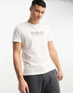 Polo Ralph Lauren Loungewear T-shirt In White With Chest Text Logo For Men