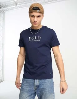 Polo Ralph Lauren Loungewear T-shirt In Navy With Chest Text Logo For Men Cruise Navy