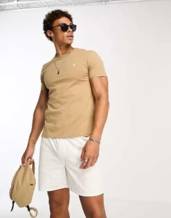 Polo Ralph Lauren Icon Logo T-shirt Custom Fit In Tan For Men