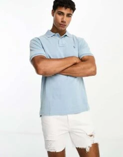 Polo Ralph Lauren Icon Logo Pique Polo Slim Fit In Light Blue For Men