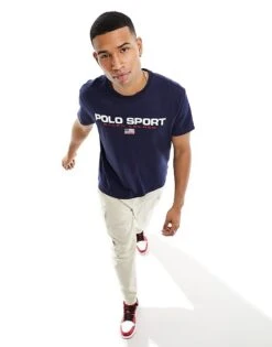 Polo Ralph Lauren Sports Capsule Flag Logo T-shirt Classic Oversized Fit In Navy For Men
