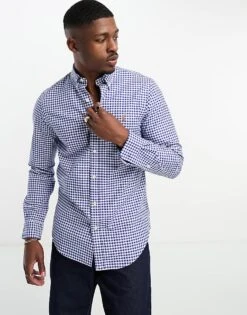 Polo Ralph Lauren Icon Logo Gingham Check Slim Fit Oxford Shirt In Blue/white For Men