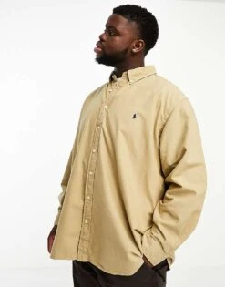 Polo Ralph Lauren Big & Tall Icon Logo Classic Fit Garment Dyed Oxford Shirt In Tan For Men