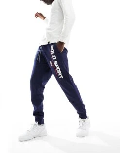 Polo Ralph Lauren Sports Capsule Flag Logo Cuffed Joggers In Navy For Men