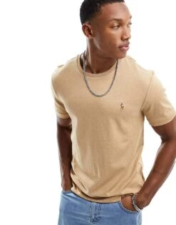 Polo Ralph Lauren Multi Icon Logo Pima Cotton T-shirt In Camel Marl For Men