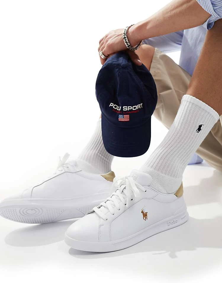 Polo Ralph Lauren Heritage Court Trainer In White With Tan Heel Tab For Men White/bone - Image 6