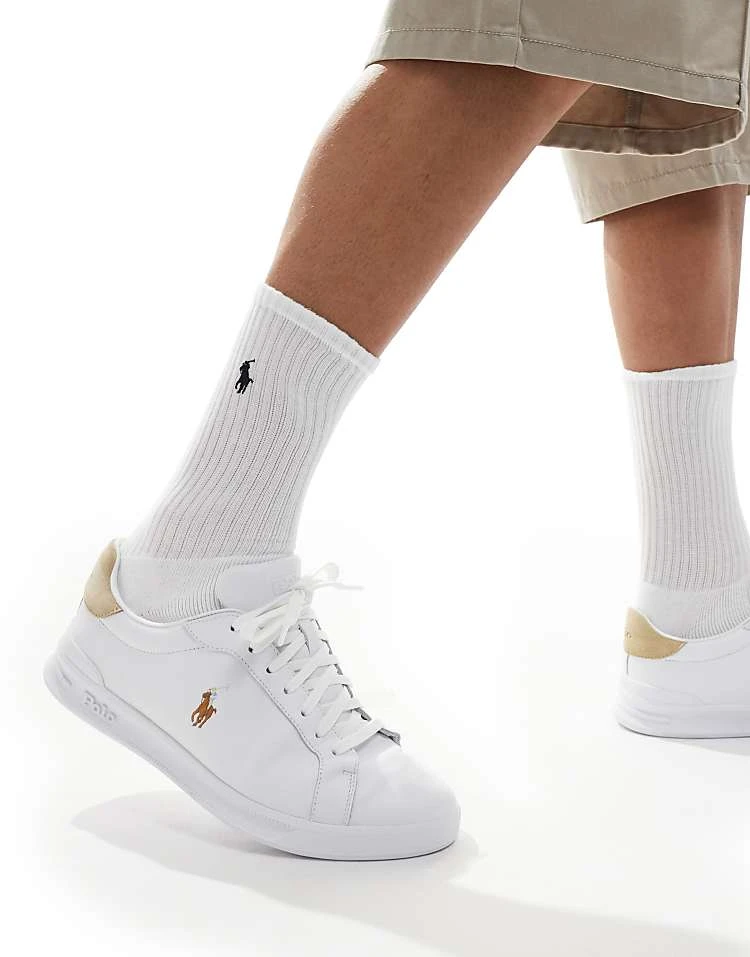 Polo Ralph Lauren Heritage Court Trainer In White With Tan Heel Tab For Men White/bone - Image 5