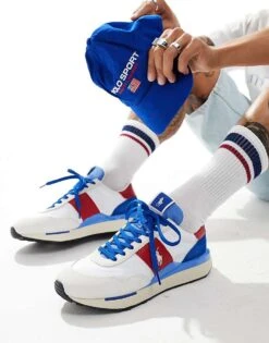 Polo Ralph Lauren Train '89 Trainer In White Red Blue For Men White/blue/red