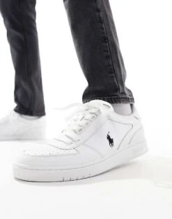 Polo Ralph Lauren Court Trainer In White With Black Logo For Men White/black Pp
