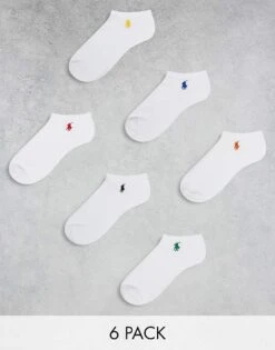 Polo Ralph Lauren 6 Pack Quarter Length Socks With Multicolour Logo In White For Men