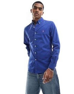 Polo Ralph Lauren Icon Logo Twill Shirt Slim Fit In Royal Blue For Men