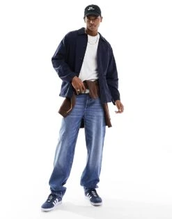 Polo Ralph Lauren Icon Logo Patch Pocket Garment Dyed Oxford Overshirt Classic Oversized Fit In Navy For Men