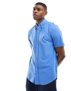 Polo Ralph Lauren Icon Logo Short Sleeve Pique Shirt No Fit In Mid Blue For Men