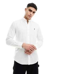 Polo Ralph Lauren Icon Logo Seersucker Shirt In White For Men