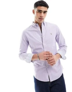 Polo Ralph Lauren Icon Logo Oxford Shirt Slim Fit In Lilac For Men
