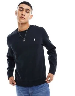 Polo Ralph Lauren Icon Logo Double Knit Sweatshirt In Black For Men