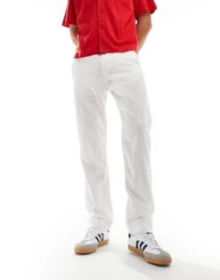 Polo Ralph Lauren Flat Front Straight Leg Linen Cotton Trousers In White For Men