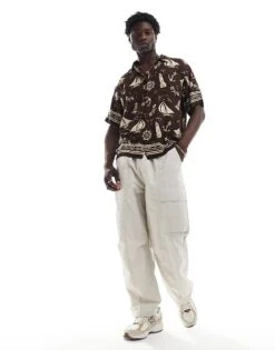 Polo Ralph Lauren Short Sleeve Captains Print Rayon Shirt In Brown For Men