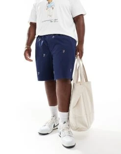 Polo Ralph Lauren Big &Tall Prepsters All Over Retro Sports Logo Twill Chino Shorts Classic Fit In Navy For Men