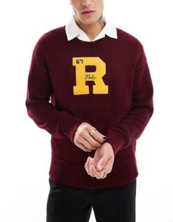Polo Ralph Lauren Retro Sports Collegiate Cotton Knit Jumper In Burgundy For Men