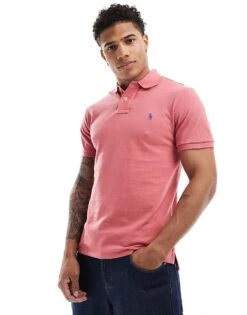 Polo Ralph Lauren Icon Logo Slim Fit Pique Polo In Washed Red For Men