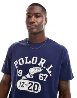 Polo Ralph Lauren Retro Collegiate Logo Print T-shirt Classic Oversized Fit In Navy For Men