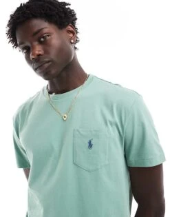 Polo Ralph Lauren Icon Logo Pocket T-shirt Classic Oversized Fit In Light Green For Men
