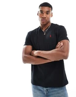 Polo Ralph Lauren Icon Logo V-neck T-shirt Classic Oversized Fit In Black For Men