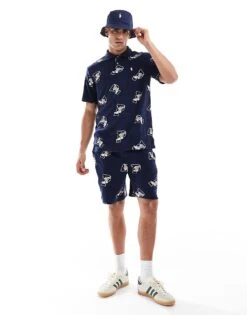 Polo Ralph Lauren All Over Retro Sport Logo Terry Sweat Shorts In Navy CO-ORD For Men