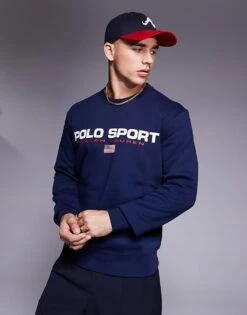 Polo Ralph Lauren Sports Capsule Crew Neck Logo Sweatshirt In Navy For Men Cruise Navy/white