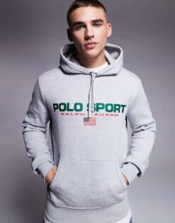 Polo Ralph Lauren Sports Capsule Logo Hoodie Co-ord In Grey For Men Andover Heather