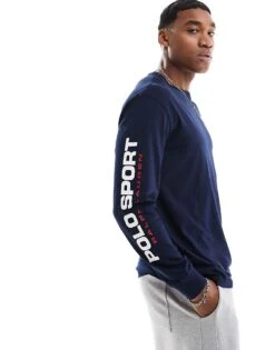 Polo Ralph Lauren Sports Capsule Logo Long Sleeve T-shirt In Navy For Men Cruise Navy/white