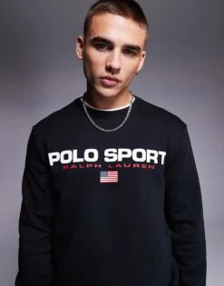 Polo Ralph Lauren Sports Capsule Crew Neck Logo Sweatshirt In Black For Men Polo Black/white