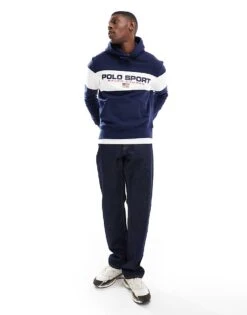 Polo Ralph Lauren Sport Capsule Logo Panelled Hoodie In Navy For Men Cruise Navy/white