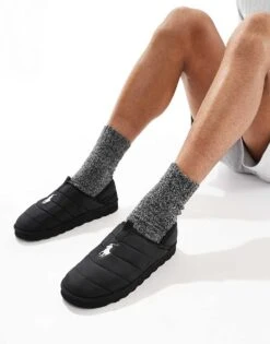 Polo Ralph Lauren Everett Slipper With Icon Logo In Black For Men Black Rc Nylon