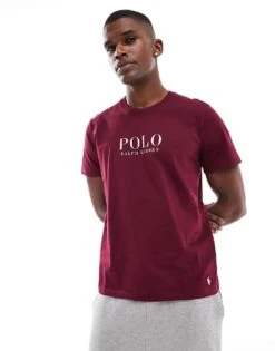 Polo Ralph Lauren Lounge T-shirt With Chest Text Logo In Burgundy For Men Damson Red
