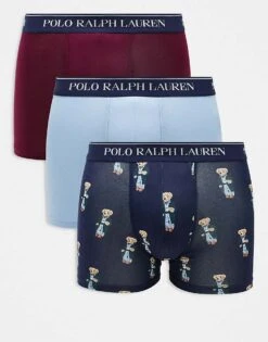Polo Ralph Lauren 3 Pack Trunks With Logo Waistband In Red Blue Navy For Men Multi