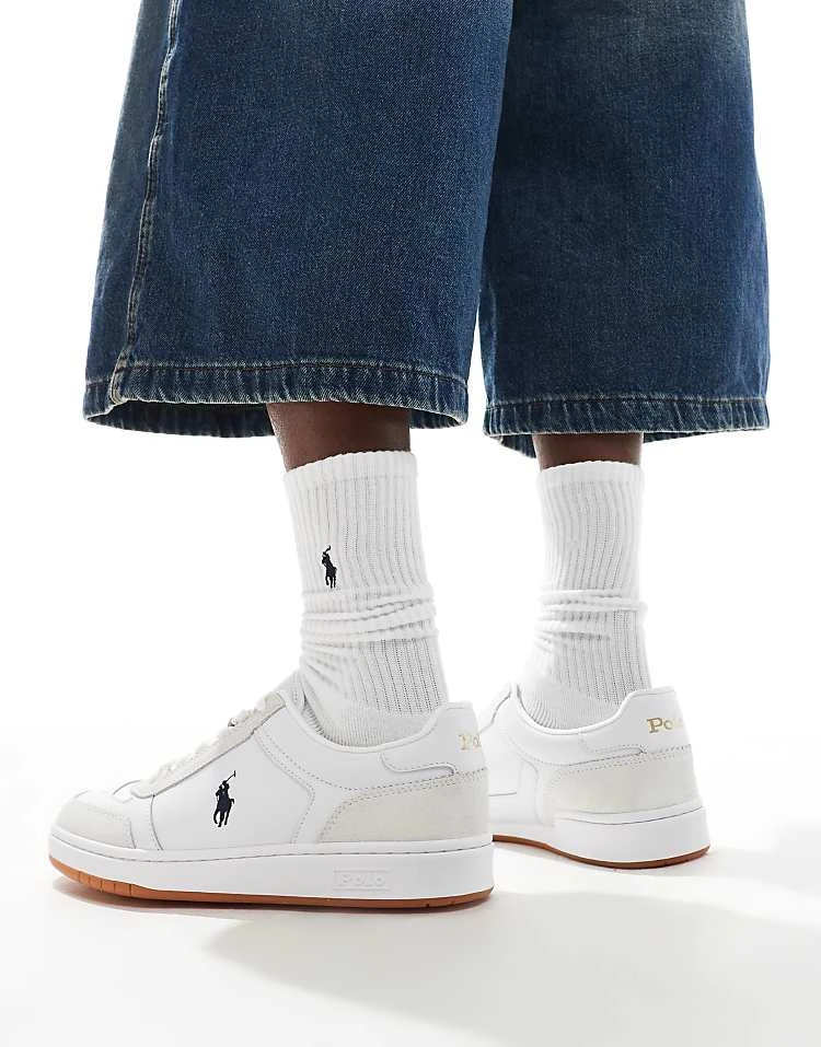 Polo Ralph Lauren Court Sport Leather Trainer With Gum Sole In White For Men - Image 3