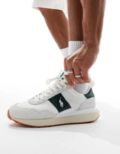 Polo Ralph Lauren Train '89 Trainer In White And Green For Men Bianco